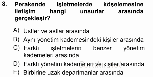 Perakende Yönetimi 2014 - 2015 Tek Ders Sınavı 8.Soru