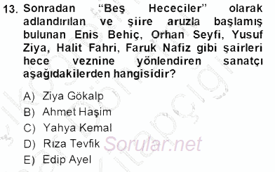 Yeni Türk Edebiyatına Giriş 2 2014 - 2015 Ara Sınavı 13.Soru