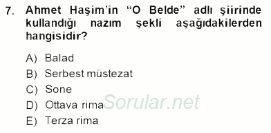 Yeni Türk Edebiyatına Giriş 2 2014 - 2015 Ara Sınavı 7.Soru