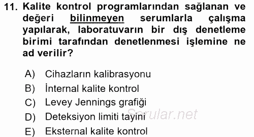 Veteriner Laboratuvar Teknikleri ve Prensipleri 2015 - 2016 Tek Ders Sınavı 11.Soru