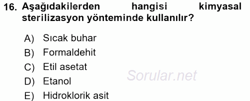 Veteriner Laboratuvar Teknikleri ve Prensipleri 2015 - 2016 Tek Ders Sınavı 16.Soru