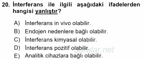 Veteriner Laboratuvar Teknikleri ve Prensipleri 2015 - 2016 Tek Ders Sınavı 20.Soru