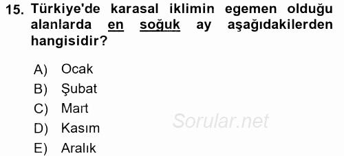 Tarımsal Meteoroloji 2015 - 2016 Dönem Sonu Sınavı 15.Soru