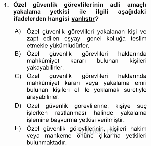 Özel Güvenlik Hukuku 2 2016 - 2017 Dönem Sonu Sınavı 1.Soru