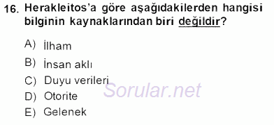 İlkçağ Felsefesi 2014 - 2015 Ara Sınavı 16.Soru