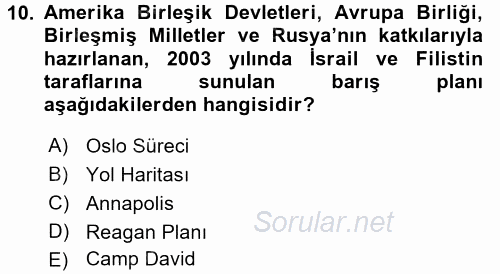 Orta Doğuda Siyaset 2016 - 2017 3 Ders Sınavı 10.Soru