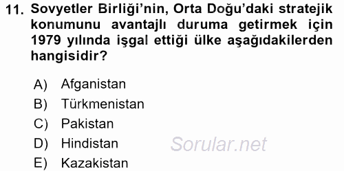 Orta Doğuda Siyaset 2016 - 2017 3 Ders Sınavı 11.Soru