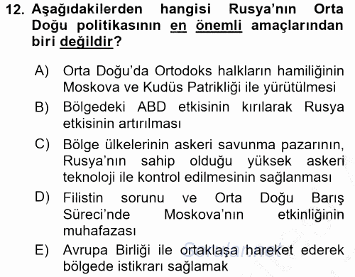 Orta Doğuda Siyaset 2016 - 2017 3 Ders Sınavı 12.Soru