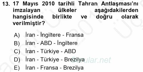 Orta Doğuda Siyaset 2016 - 2017 3 Ders Sınavı 13.Soru