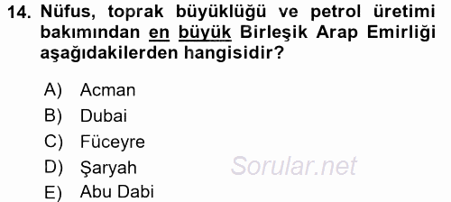 Orta Doğuda Siyaset 2016 - 2017 3 Ders Sınavı 14.Soru