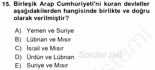 Orta Doğuda Siyaset 2016 - 2017 3 Ders Sınavı 15.Soru