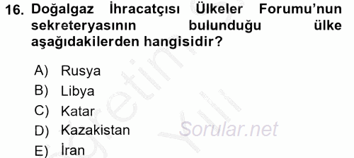 Orta Doğuda Siyaset 2016 - 2017 3 Ders Sınavı 16.Soru