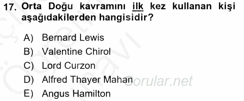 Orta Doğuda Siyaset 2016 - 2017 3 Ders Sınavı 17.Soru