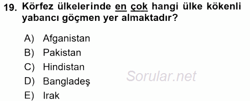 Orta Doğuda Siyaset 2016 - 2017 3 Ders Sınavı 19.Soru