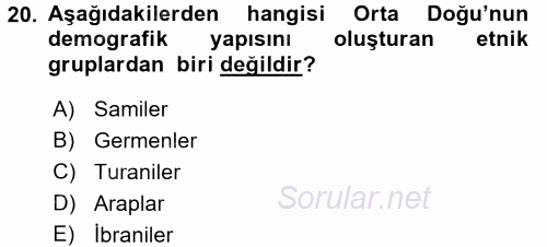 Orta Doğuda Siyaset 2016 - 2017 3 Ders Sınavı 20.Soru