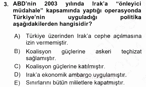 Orta Doğuda Siyaset 2016 - 2017 3 Ders Sınavı 3.Soru