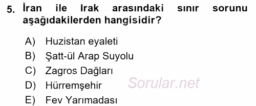 Orta Doğuda Siyaset 2016 - 2017 3 Ders Sınavı 5.Soru