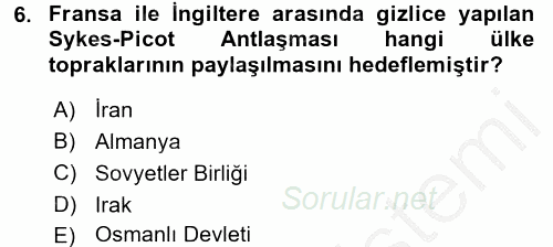 Orta Doğuda Siyaset 2016 - 2017 3 Ders Sınavı 6.Soru