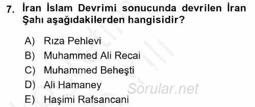 Orta Doğuda Siyaset 2016 - 2017 3 Ders Sınavı 7.Soru