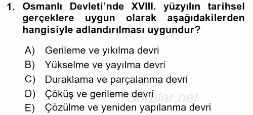 Osmanlı Tarihi (1789-1876) 2015 - 2016 Ara Sınavı 1.Soru