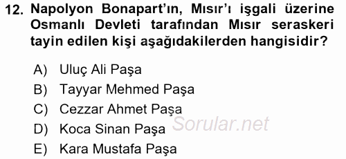 Osmanlı Tarihi (1789-1876) 2015 - 2016 Ara Sınavı 12.Soru