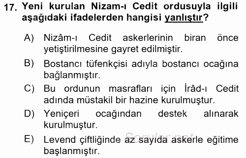 Osmanlı Tarihi (1789-1876) 2015 - 2016 Ara Sınavı 17.Soru