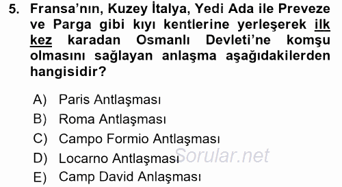 Osmanlı Tarihi (1789-1876) 2015 - 2016 Ara Sınavı 5.Soru