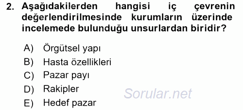 Sağlık Hizmetleri Pazarlaması 2016 - 2017 Dönem Sonu Sınavı 2.Soru