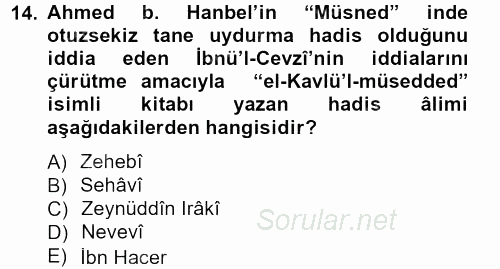 Hadis Tarihi ve Usulü 2012 - 2013 Ara Sınavı 14.Soru