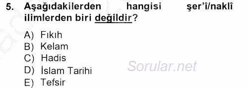 Hadis Tarihi ve Usulü 2012 - 2013 Ara Sınavı 5.Soru