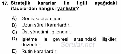 Sağlık Kurumlarında Maliyet Yönetimi 2015 - 2016 Tek Ders Sınavı 17.Soru