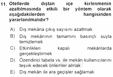 Otel İşletmelerinde Konaklama Hizmetleri 2015 - 2016 Dönem Sonu Sınavı 11.Soru