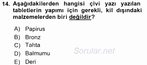 Eski Anadolu Tarihi 2016 - 2017 Ara Sınavı 14.Soru