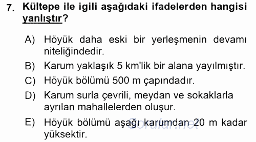 Eski Anadolu Tarihi 2016 - 2017 Ara Sınavı 7.Soru