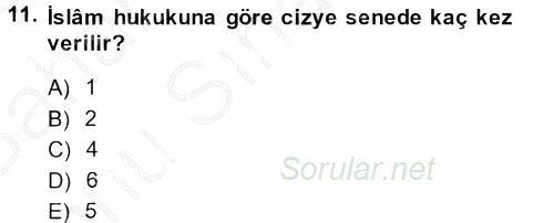 İslam Kurumları ve Medeniyeti 2013 - 2014 Dönem Sonu Sınavı 11.Soru