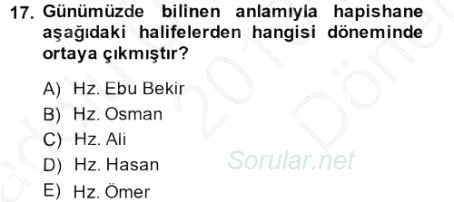 İslam Kurumları ve Medeniyeti 2013 - 2014 Dönem Sonu Sınavı 17.Soru