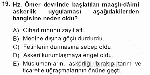 İslam Kurumları ve Medeniyeti 2013 - 2014 Dönem Sonu Sınavı 19.Soru