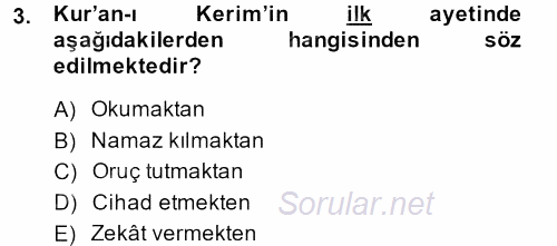 İslam Kurumları ve Medeniyeti 2013 - 2014 Dönem Sonu Sınavı 3.Soru