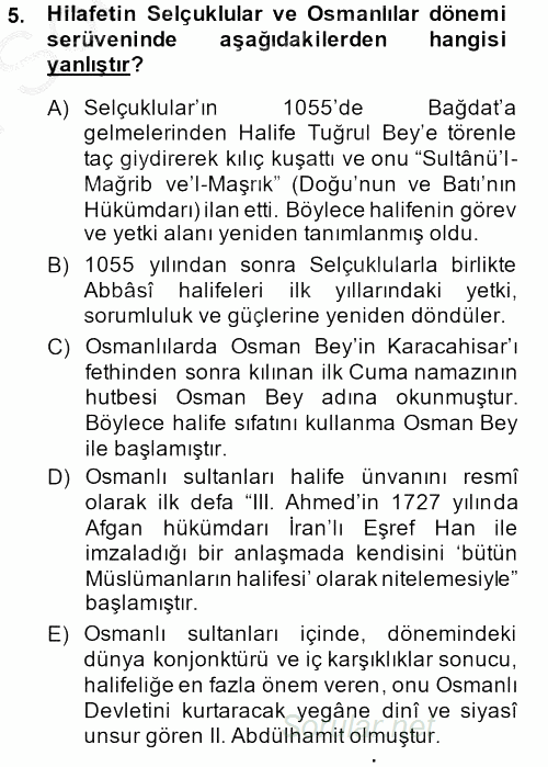 İslam Kurumları ve Medeniyeti 2013 - 2014 Dönem Sonu Sınavı 5.Soru