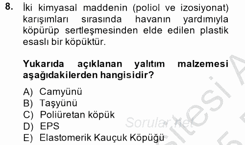 Isıtma Havalandırma ve Klima Sistemlerinde Enerji Ekonomisi 2014 - 2015 Dönem Sonu Sınavı 8.Soru