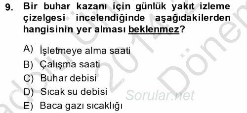 Isıtma Havalandırma ve Klima Sistemlerinde Enerji Ekonomisi 2014 - 2015 Dönem Sonu Sınavı 9.Soru