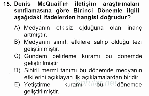 İletişim Kuramları 2012 - 2013 Ara Sınavı 15.Soru