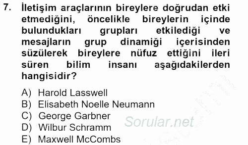 İletişim Kuramları 2012 - 2013 Ara Sınavı 7.Soru