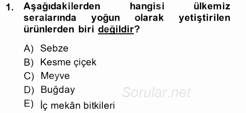 Örtü Altı Üretim Sistemleri 2014 - 2015 Dönem Sonu Sınavı 1.Soru