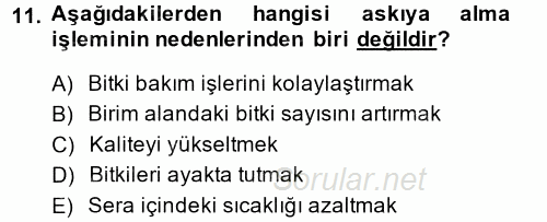 Örtü Altı Üretim Sistemleri 2014 - 2015 Dönem Sonu Sınavı 11.Soru