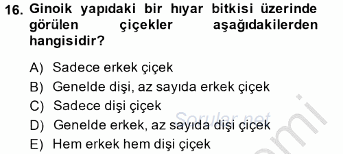 Örtü Altı Üretim Sistemleri 2014 - 2015 Dönem Sonu Sınavı 16.Soru