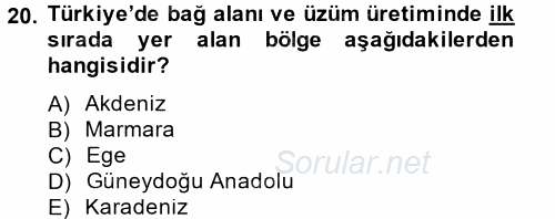 Örtü Altı Üretim Sistemleri 2014 - 2015 Dönem Sonu Sınavı 20.Soru