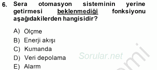 Örtü Altı Üretim Sistemleri 2014 - 2015 Dönem Sonu Sınavı 6.Soru