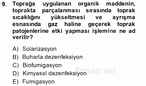 Örtü Altı Üretim Sistemleri 2014 - 2015 Dönem Sonu Sınavı 9.Soru