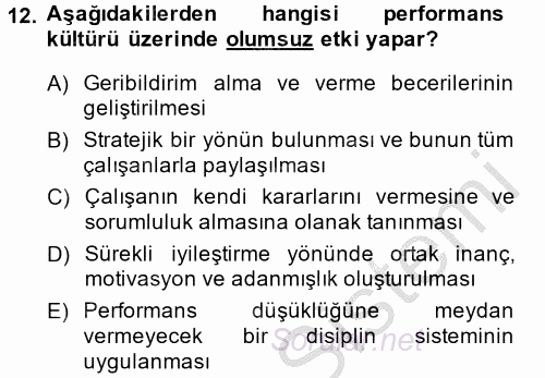 Performans Yönetimi 2014 - 2015 Dönem Sonu Sınavı 12.Soru